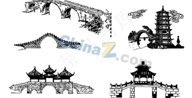 传统桥梁建筑矢量素材下载