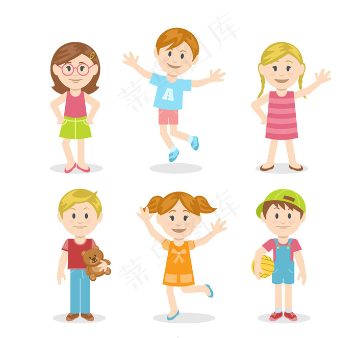 6款夏天可爱儿童设计矢量素材