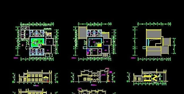 两层园林式徽派办公楼建筑图