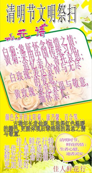 鲜花店清明节花语展板矢量图