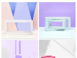 清新几何立体场景女鞋电商淘宝主图背...