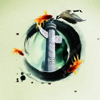 中国风中华柱子  水墨