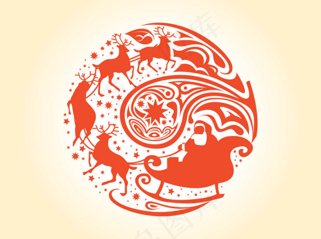 圣诞节元素麋鹿车子圣诞老人元素