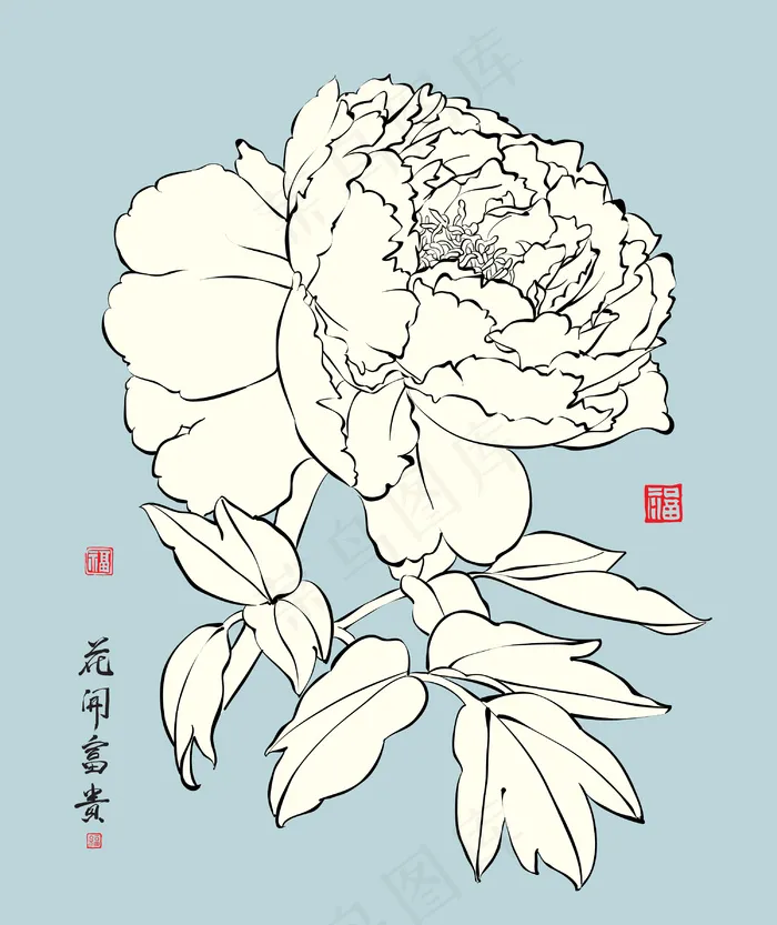 书法艺术的中国牡丹平移向量的水墨画...eps,ai矢量模版下载
