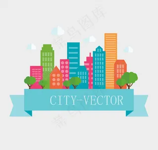 彩色丝带与建筑背景