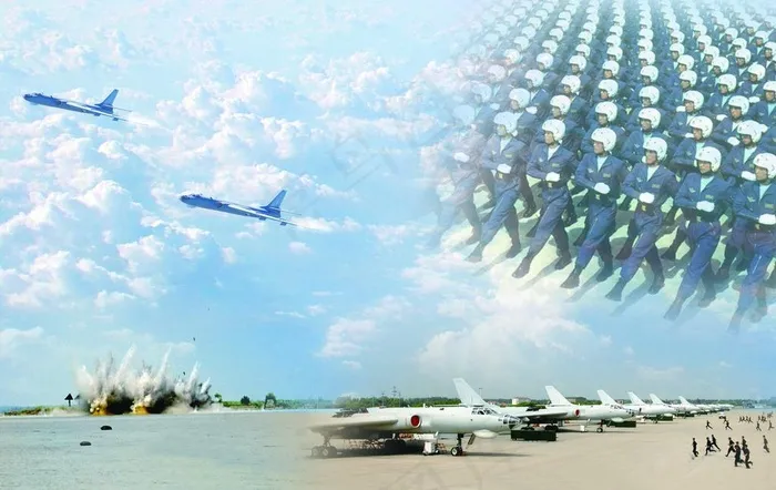 机场轰六阅兵蓝天图片(6917X4762(DPI:72))psd模版下载