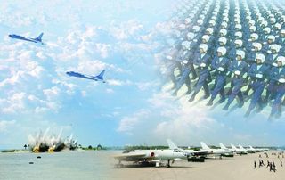 机场轰六阅兵蓝天图片
