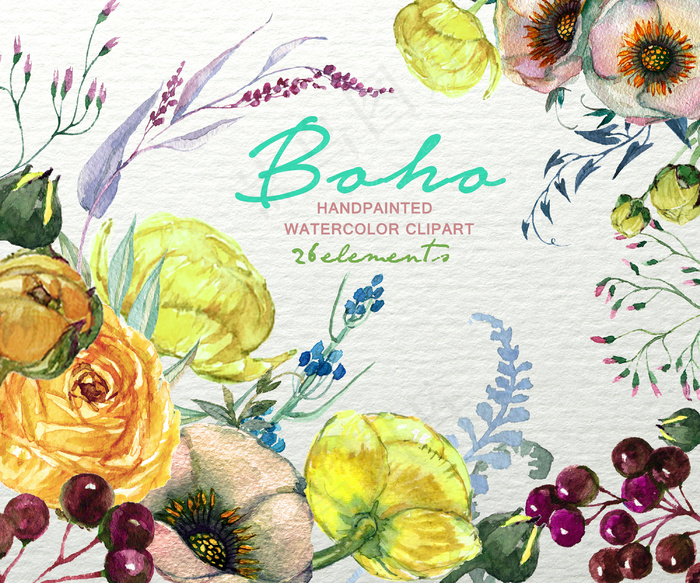 春季上新唯美手绘花朵png免扣设计...