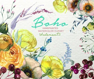 春季上新唯美手绘花朵png免扣设计...