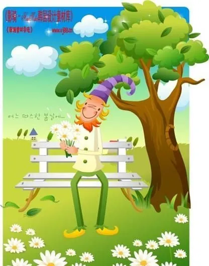 小丑与风景 卡通插画 矢量 AI_...ai矢量模版下载