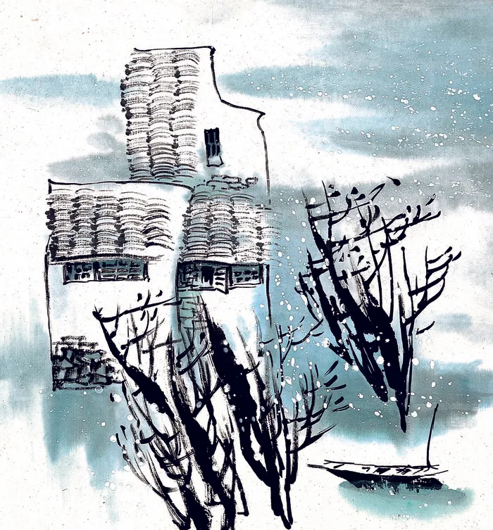 古风冬景山水水墨画