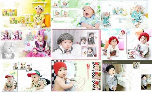 8寸方款儿童相册照片排版设计PSD...