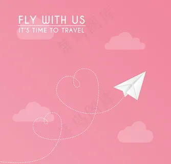 粉色天空中的纸飞机矢量图