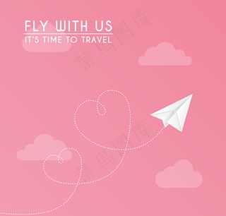 粉色天空中的纸飞机矢量图