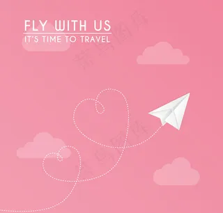 粉色天空中的纸飞机矢量图
