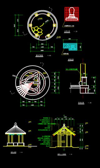 仿古亭圆亭cad图库