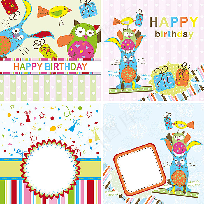 卡通动物生日礼物剪贴背景