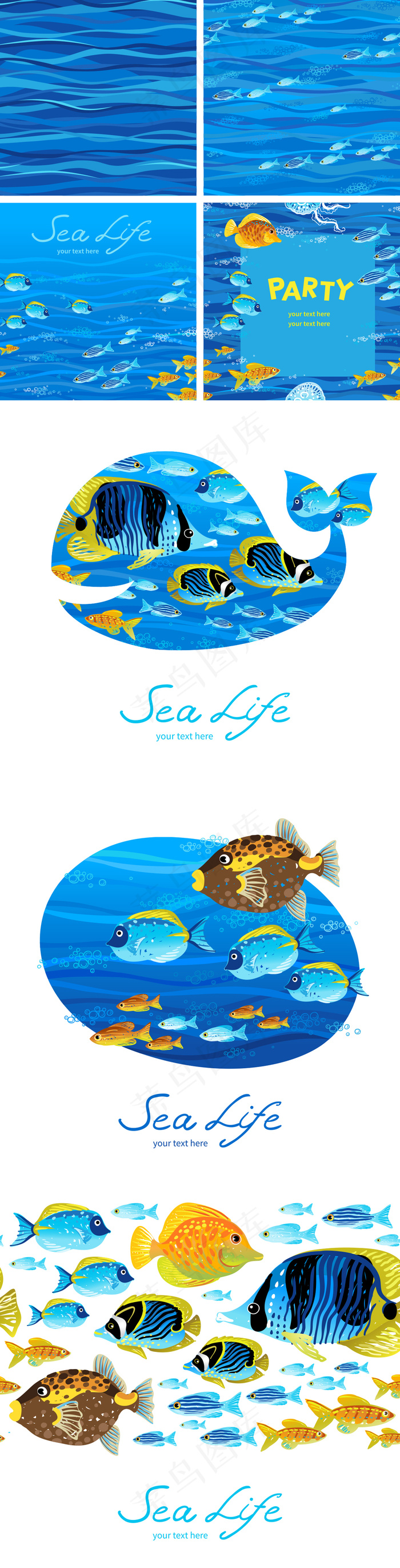 2017蓝色海洋馆热带鱼背景矢量素...