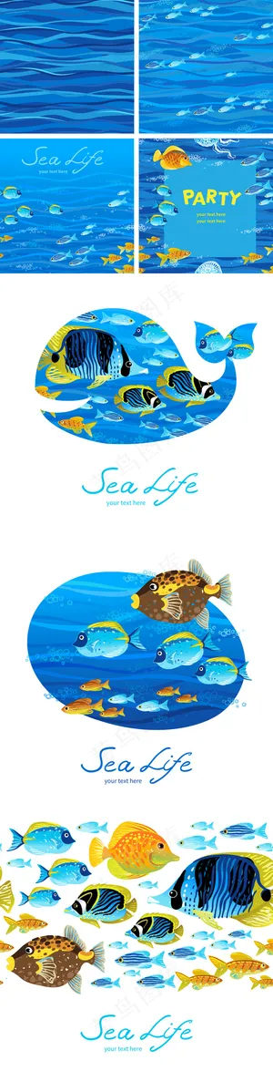 2017蓝色海洋馆热带鱼背景矢量素...