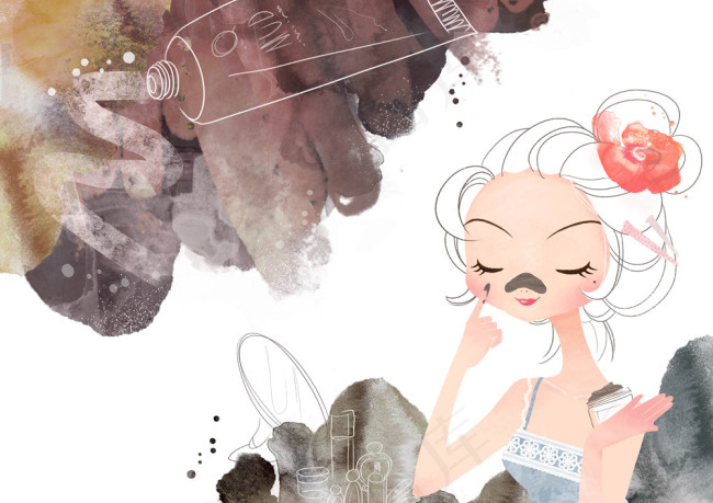 彩妆美少女人物插画PSD分层