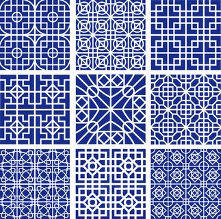 中国中式和风民族风格蓝色花纹瓷器手绘背景底纹图案矢量图片素材