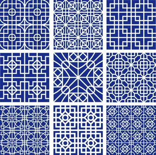 中国中式和风民族风格蓝色花纹瓷器手绘背景底纹图案矢量图片素材