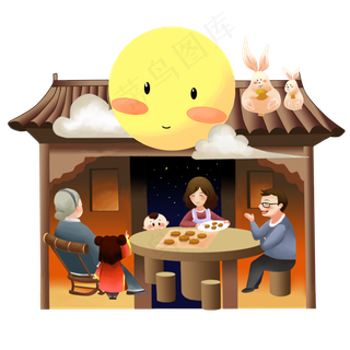 中秋赏月合家欢元四合院PNG图中秋赏月合家欢元四合院PNG图
