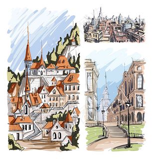 手绘建筑矢量素材