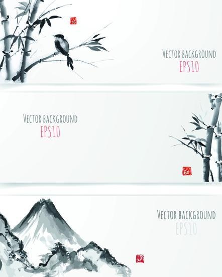 水墨竹banner矢量02eps,ai矢量模版下载