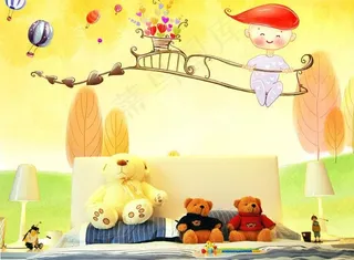 儿童房背景墙图案图片