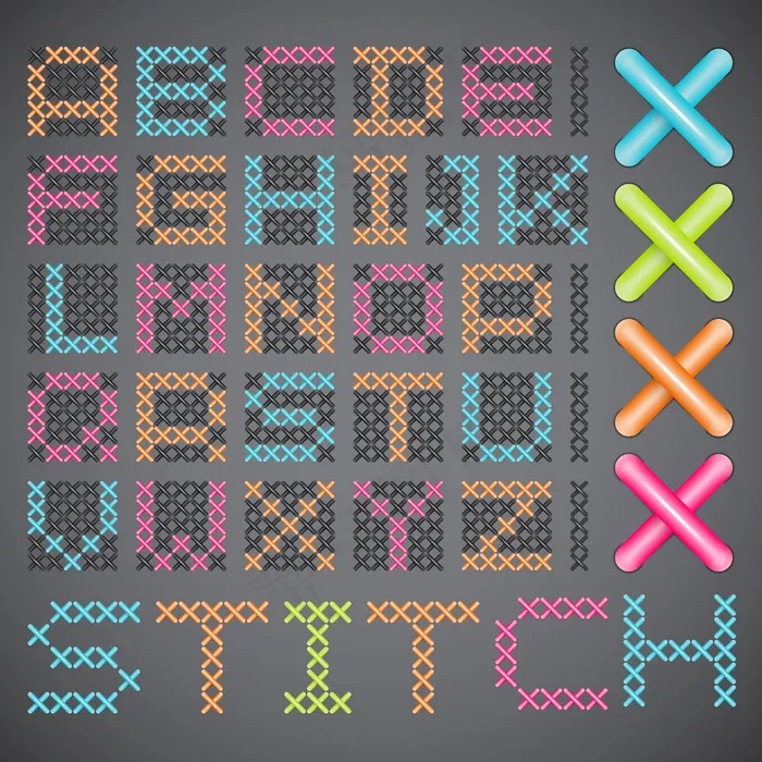 向量交叉缝合字体eps,ai矢量模版下载