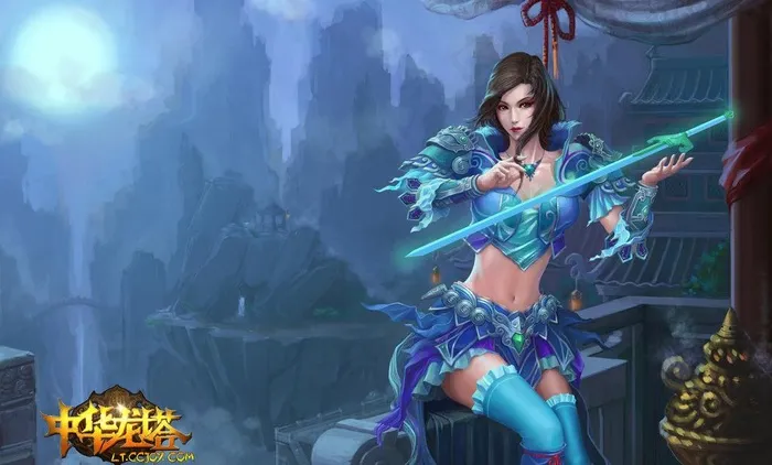 中华龙塔美女原画图片