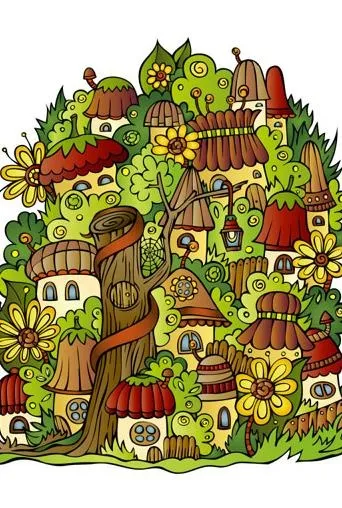 卡通蘑菇房子矢量素材eps,ai矢量模版下载