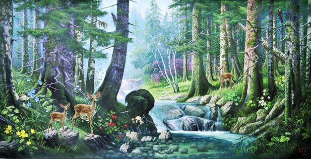 油画森林风景装饰画