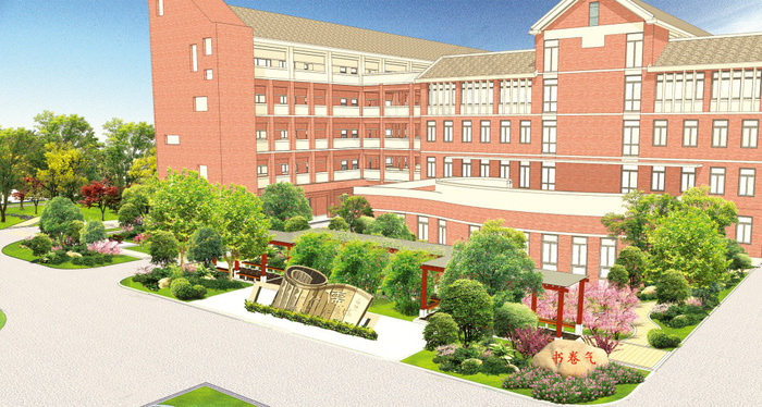 书香廊校园景观绿化psd分层(2142X1146(DPI:98))psd模版下载