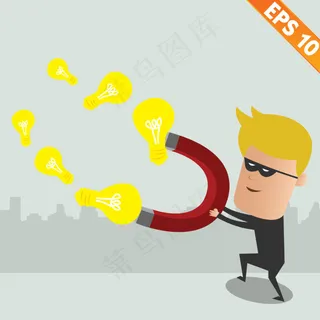 电灯泡磁铁与商务男士