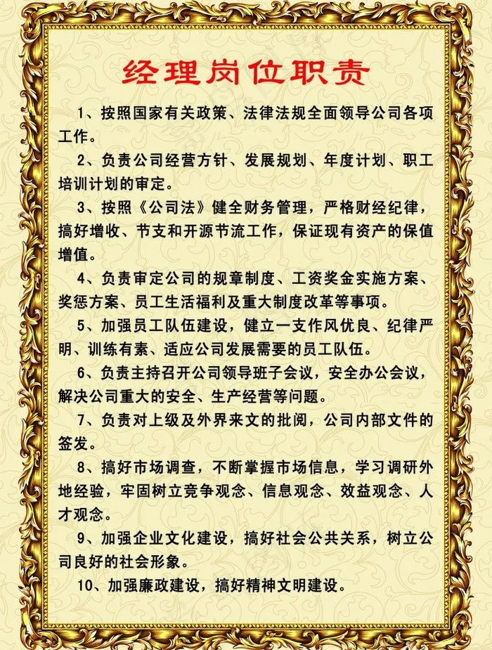 经理岗位制度牌图片psd模版下载