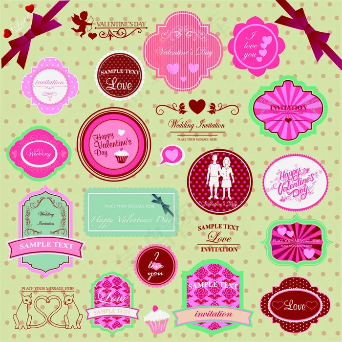 粉色调婚礼主题标签图片eps,ai矢量模版下载