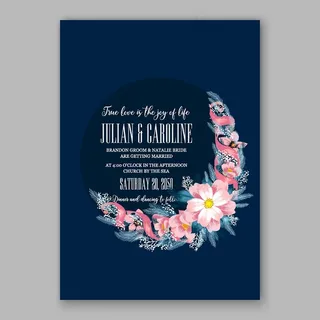 月牙形植物花朵婚礼请贴矢量素材