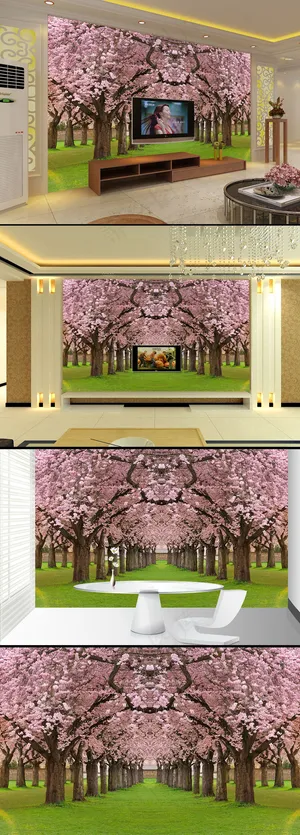 唯美樱花树林樱花绽放背景墙