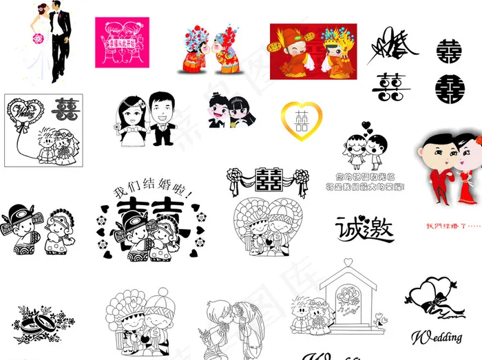 婚庆卡通图片新娘 新郎cdr矢量模版下载