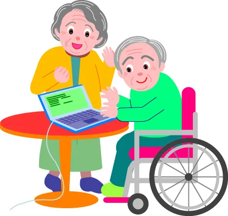 坐轮椅的老爷爷玩电脑矢量素材eps,ai矢量模版下载
