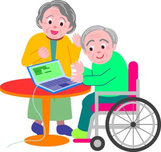 坐轮椅的老爷爷玩电脑矢量素材