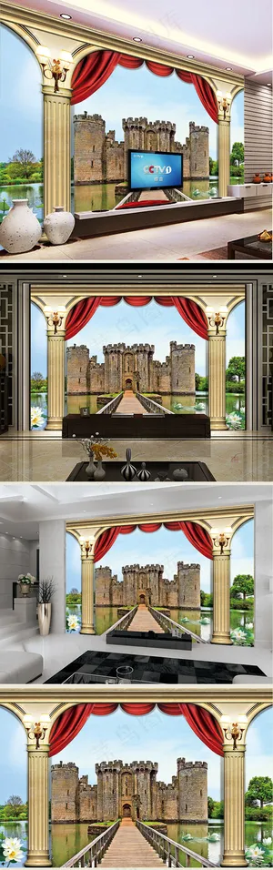 欧式建筑电视背景墙室内装饰画壁画墙... 欧式建筑电视背景墙室内装饰画壁画墙...