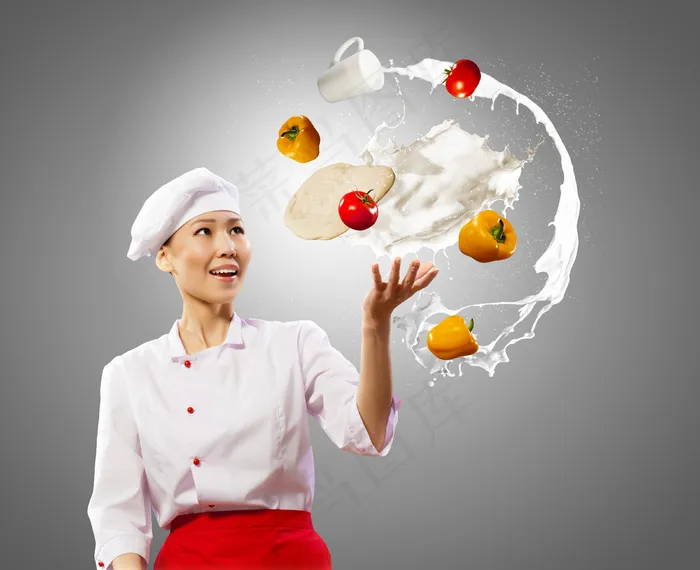 厨师装扮的大人小孩烹饪美食健康家庭情侣亲子素材