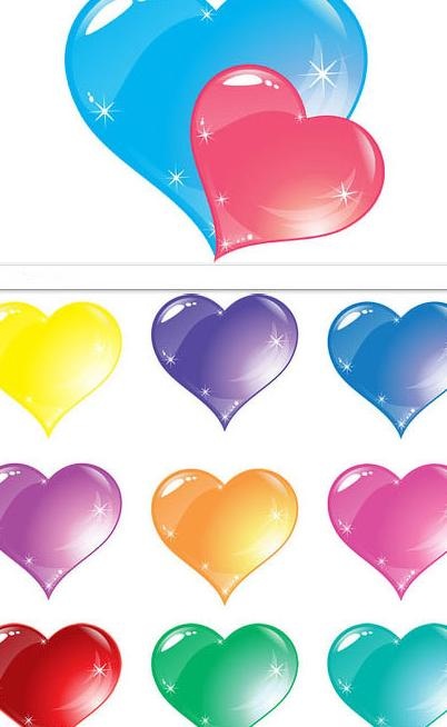 彩色立体水晶桃心矢量素材