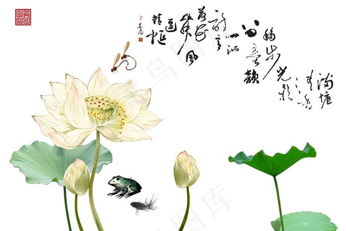 水墨荷花图片psd模版下载