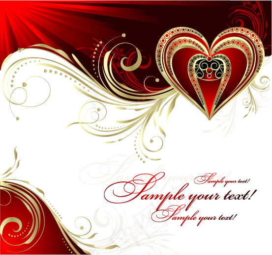 欧式心形金色精美花纹矢量图