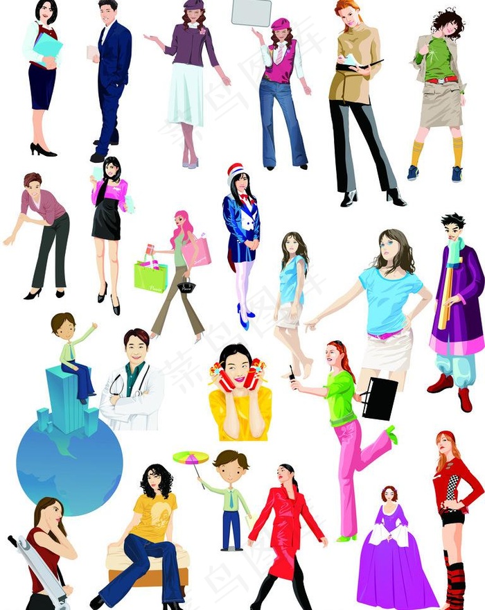 女性卡通人物素材图片psd模版下载