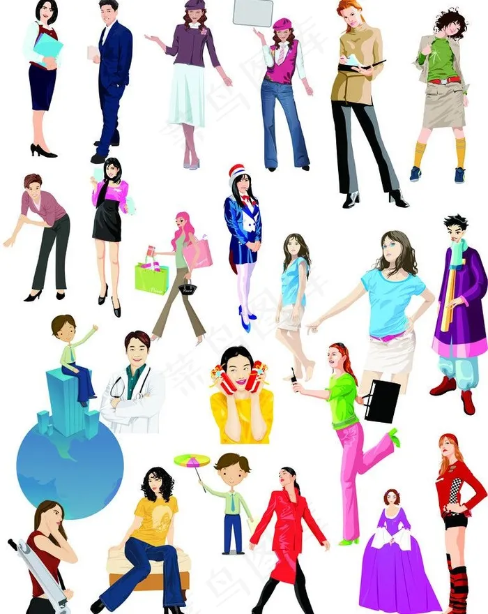 女性卡通人物素材图片psd模版下载